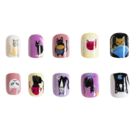 24 Pc Short Round Cats Cartoon False Artificial Press Glue On Nail - Picture 4 of 7